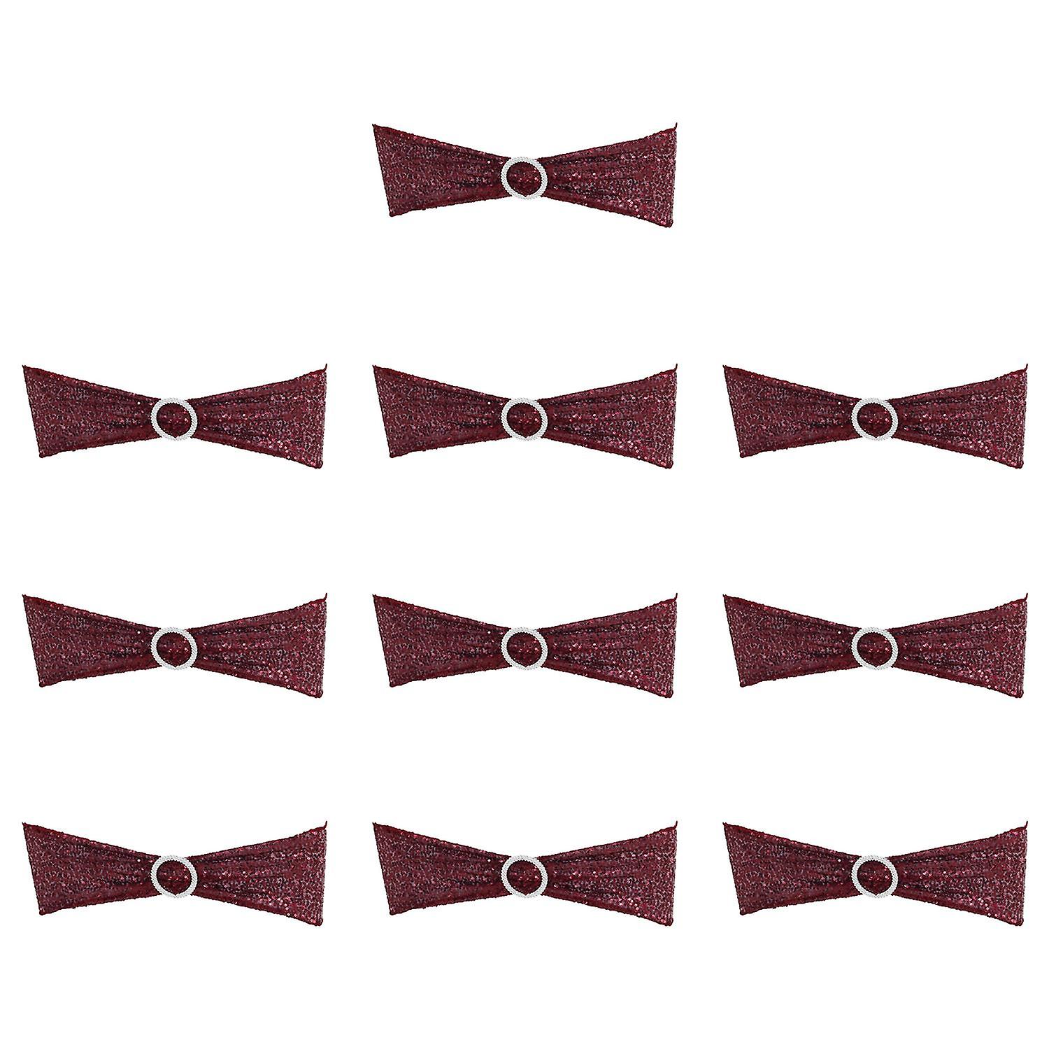 10Pcs Chair Sashes Elegant Sequins Polyester Elastic Bow-shaped Chair Cover Ribbons Wedding Supplies