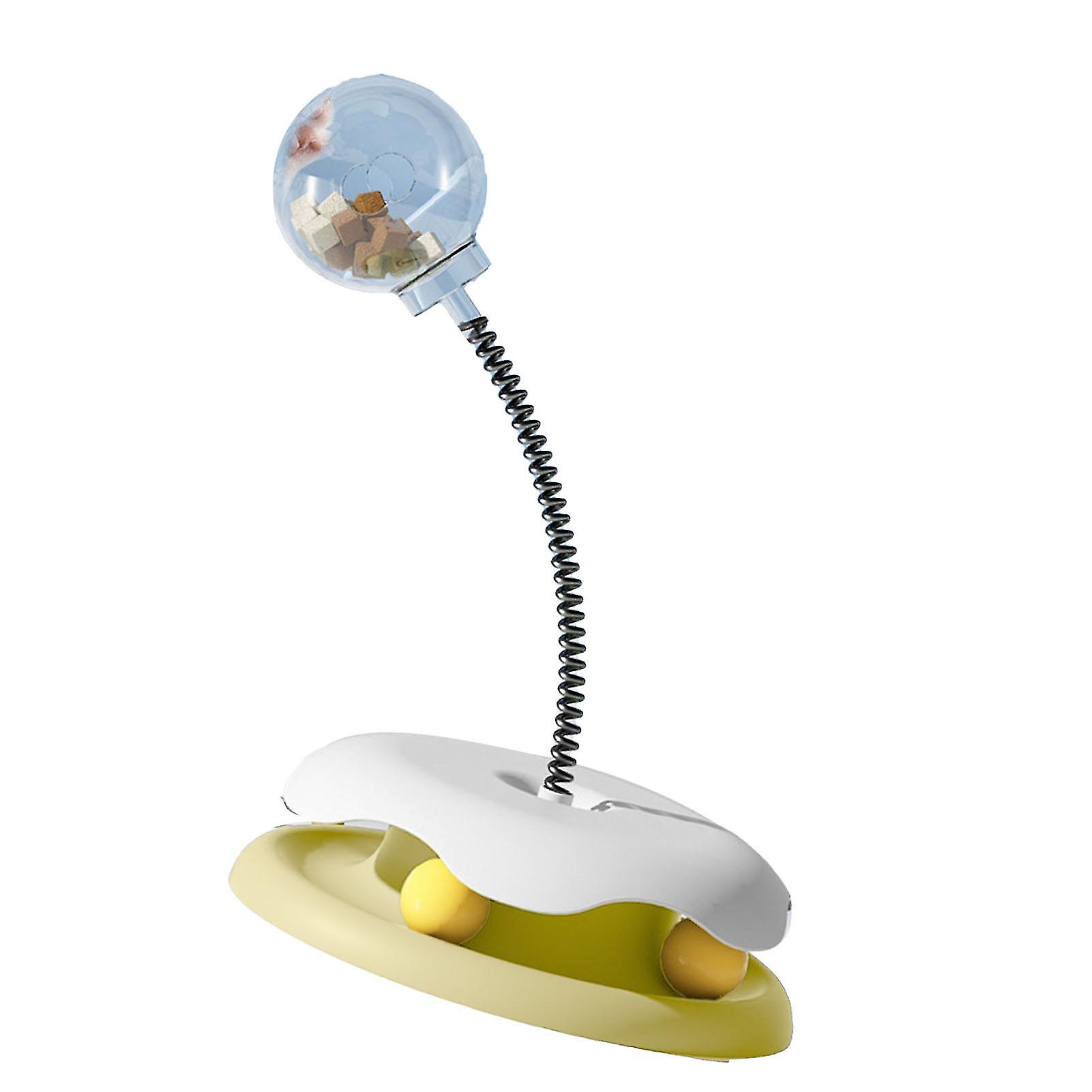 Interactive Cat Treat Dispenser Toy with Spring & Transparent Bin, Yellow