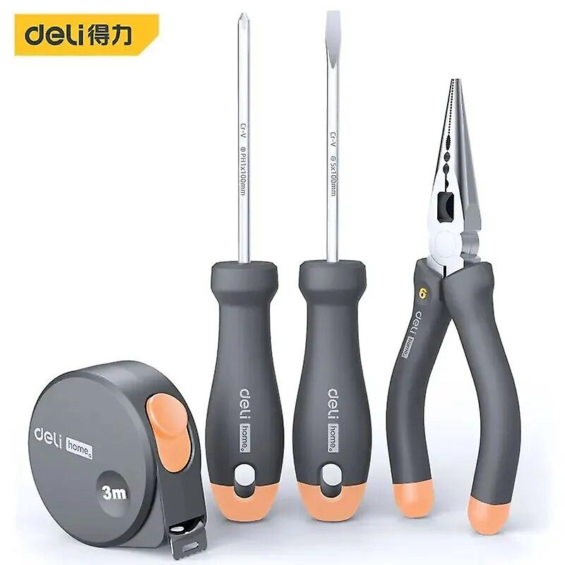 Deli 6 Pieces Household Tools Set 6" Needle Nose Plier Hand Tool Household Repair Tools Kit Woodworking Toolbox Hardware Tool