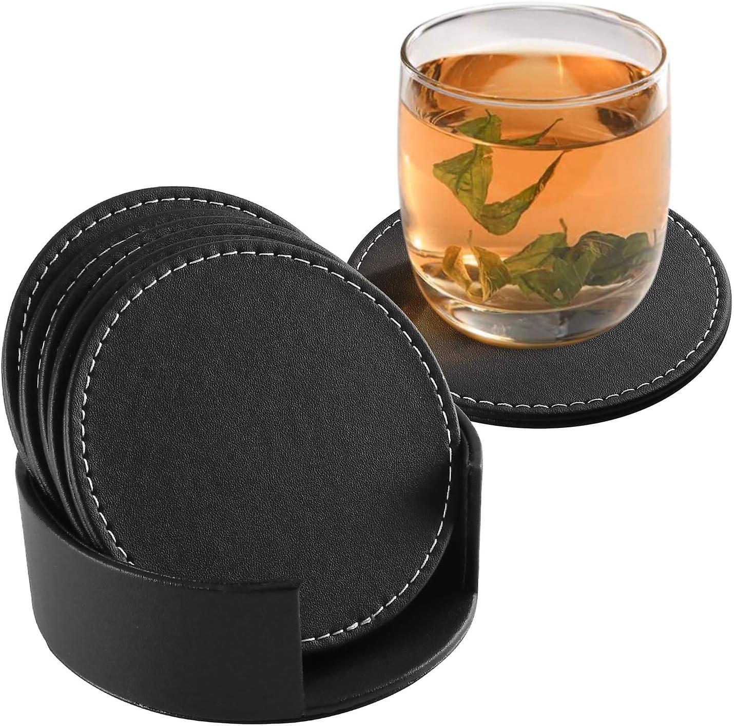 6-Piece Non-Slip PU Leather Coaster Set