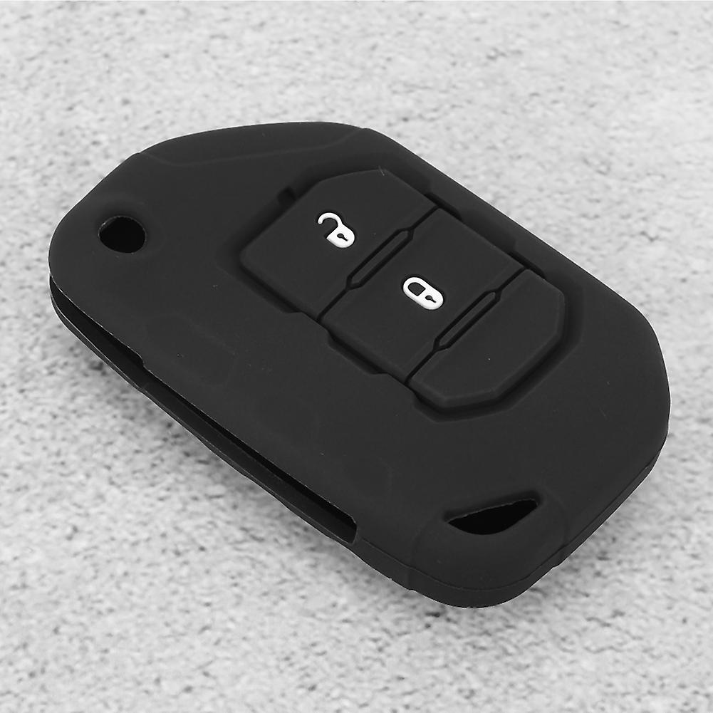 Black Silicone Car Key Case Cover 2 Buttons Key Fob Accessory for Jeep Wrangler JL 2018+