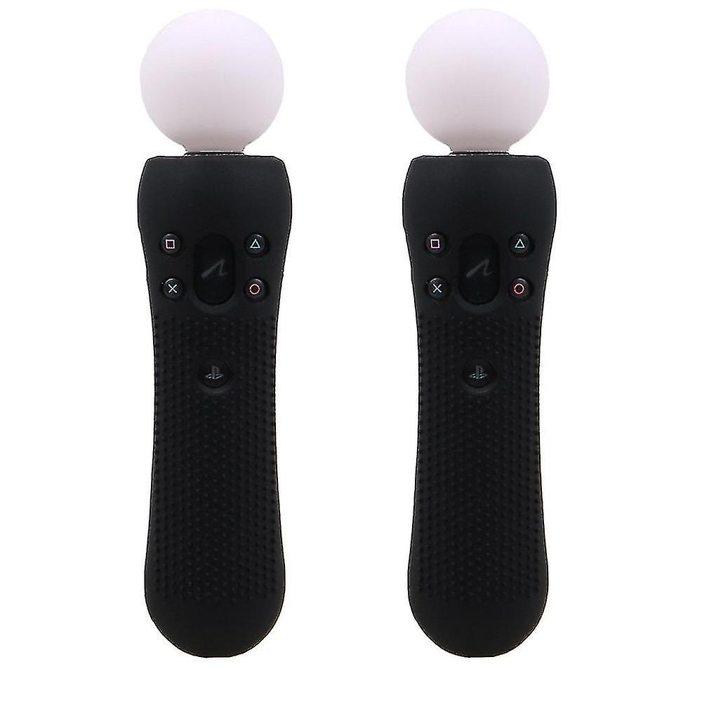 Ivyueen 2 Pcs Anti-dérapant Silicone Rubber Cover Protective Skin Case Compatible Playstation Ps Vr Move Motion Controller Noir Bleu Rouge-i