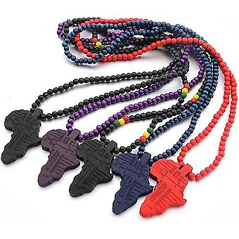 Collana Africana In Legno Con Mappa | Perline 8mm E Ciondolo Unisex Hip Hop - Lunga 90cm - 2