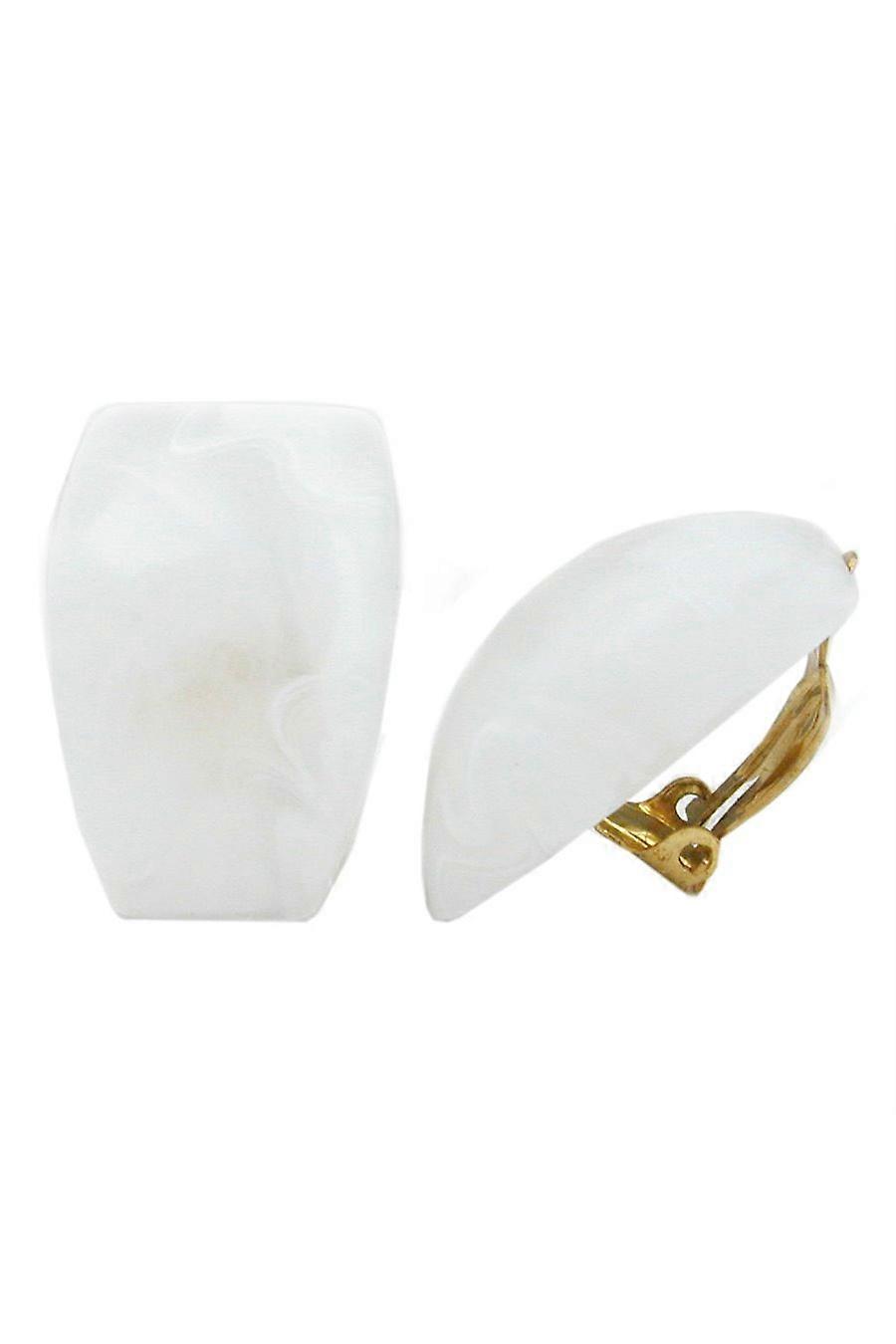 Clip-on Earring Trapezium White Marbled Matte - Gl00846