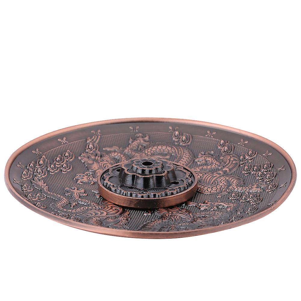 Zinc Alloy Incense Stick Burner Holder Dragon Pattern Censer Plate for Home Temple(Red Bronze)