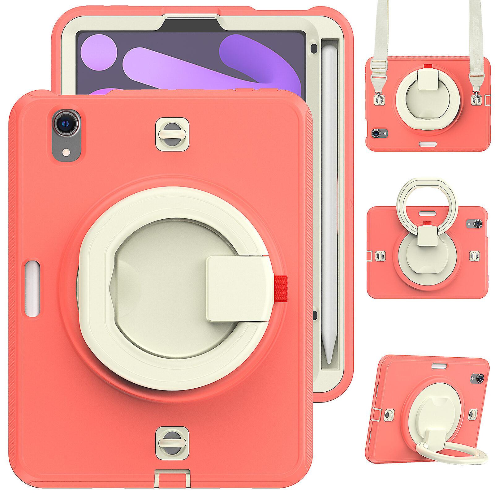 Case for iPad Mini6 with 360 Rotating Handle Stand and Adjustable Shoulder Strap, Red