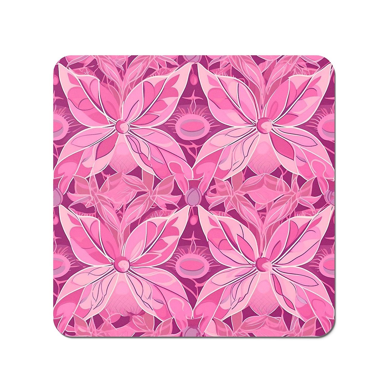 Pink Abstract Floral Design Coasters