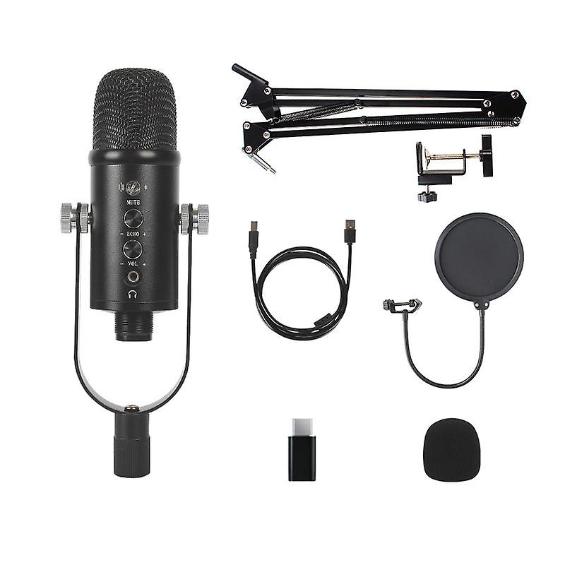 Usb Capacitor Microphone Set Home Computer Recording Game High Sampling Noise Reduction Monitor Wired Microphone