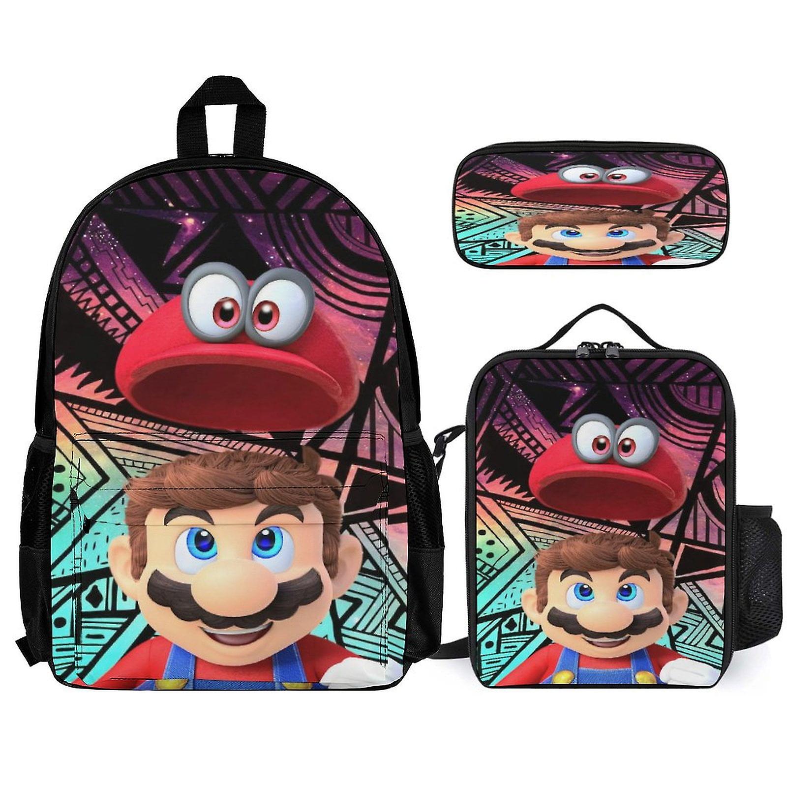 Super Mario Backpack 3 Piece Set Laptop Backpack with Pencil Case Lunch Bag Combination