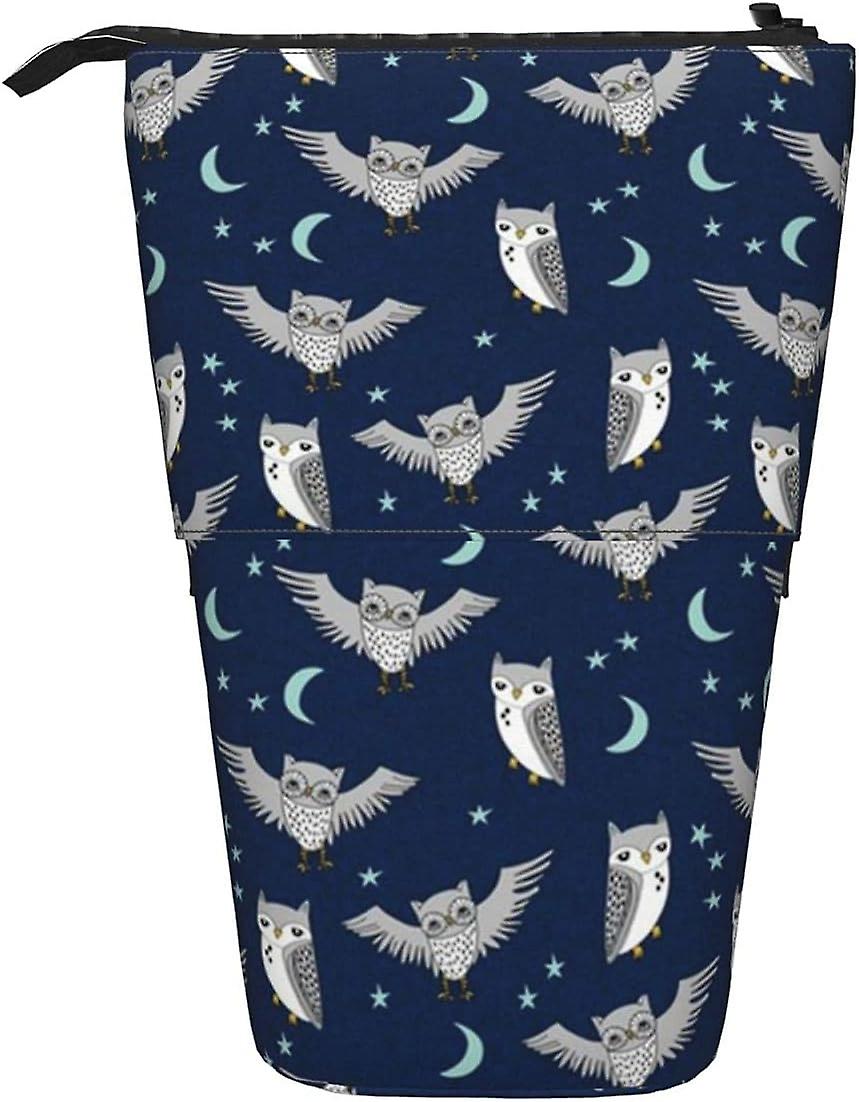 מארז קלמר טלסקופי ינשוף ירח כוכב שמיים תיק עיפרון לילה בקיבולת גדולה תיק עיפרון עומד עם רוכסן מחזיק עיפרון, לבנים, סטודנטים34157