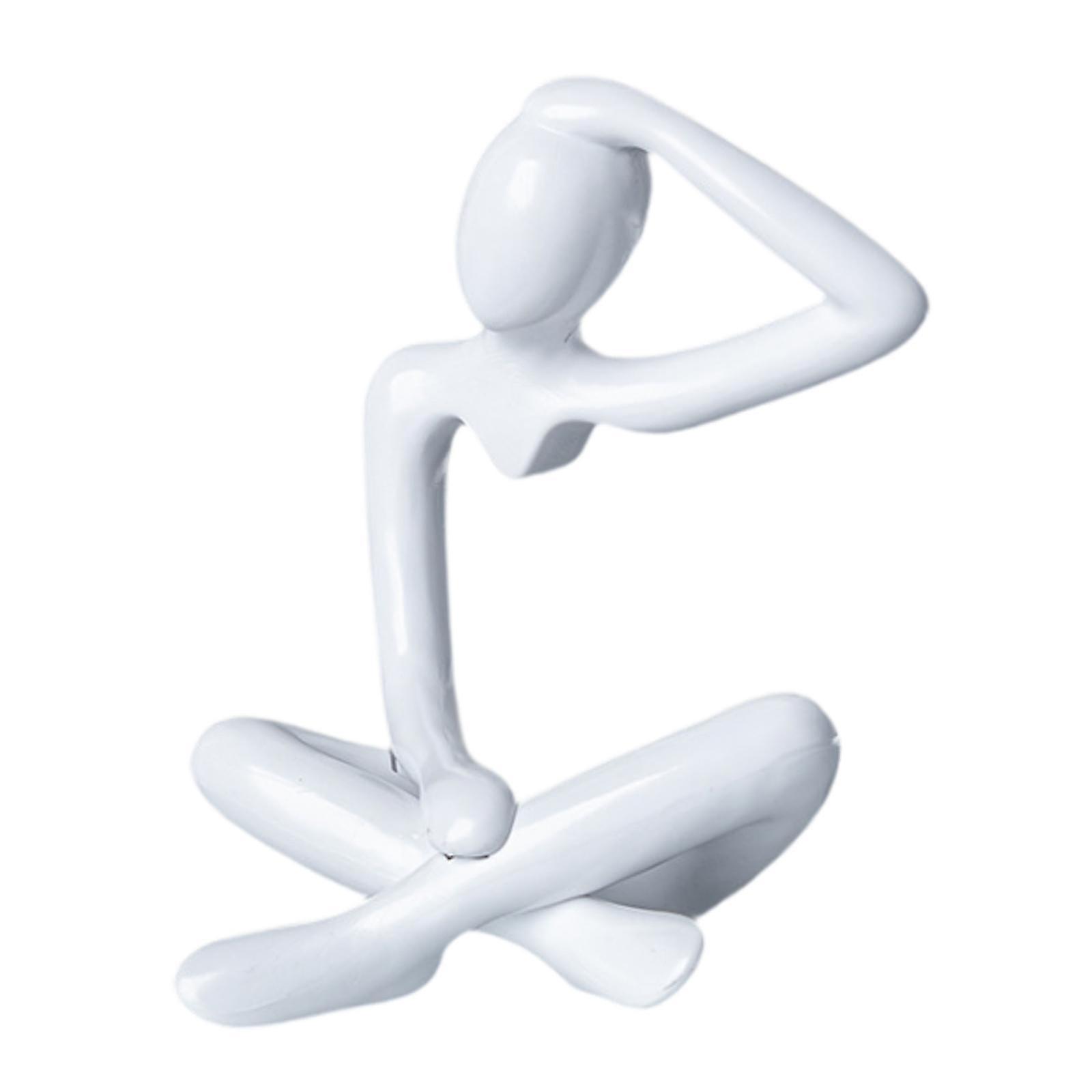 Thinker Abstract Statue Collection Desktop Ornament for Desk Bookshelf Shelf White
