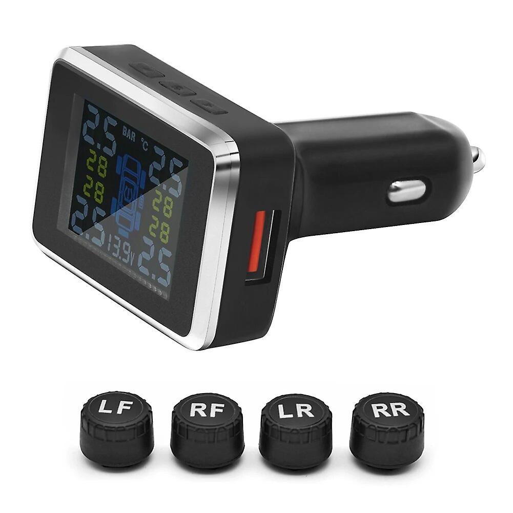 Car Tpms Tire Pressure Monitor Lcd 4 External Sensors Tyre Temperature Warning