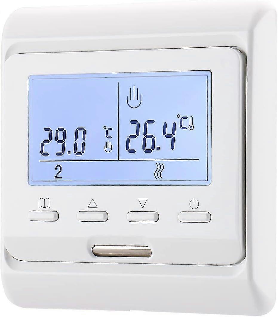 Wg806 Digital Display Programmable Weekly Thermostat, Ac220v 16a Works For Electric Floor Heating With Temperature Probe Sensorwhite