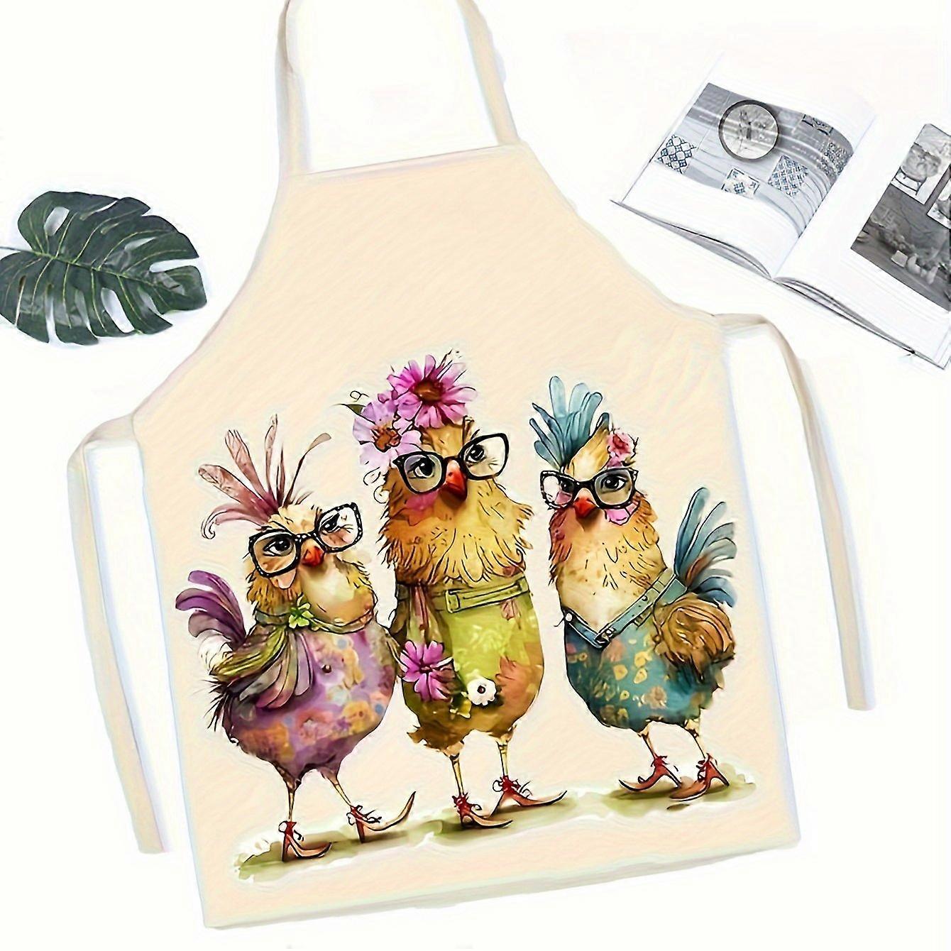 Men's Chicken Graffiti Graphic Pattern Print Linen Weapon With Back Tie, Cute And Stylish Design For Cooking Wear