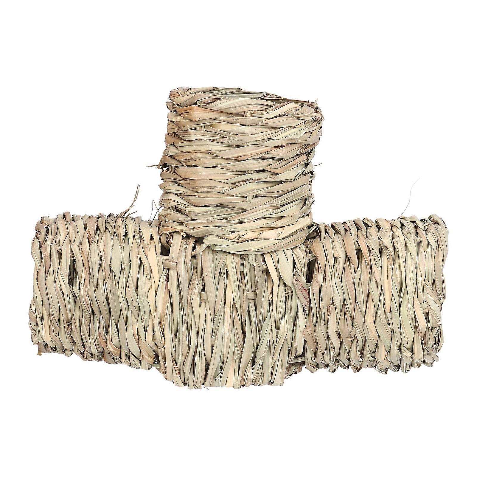 Hideaway Grass Tunnel Toy Straw House with Four Open Entrances for Rats Syrian Hamster Ferrets Guinea Pig