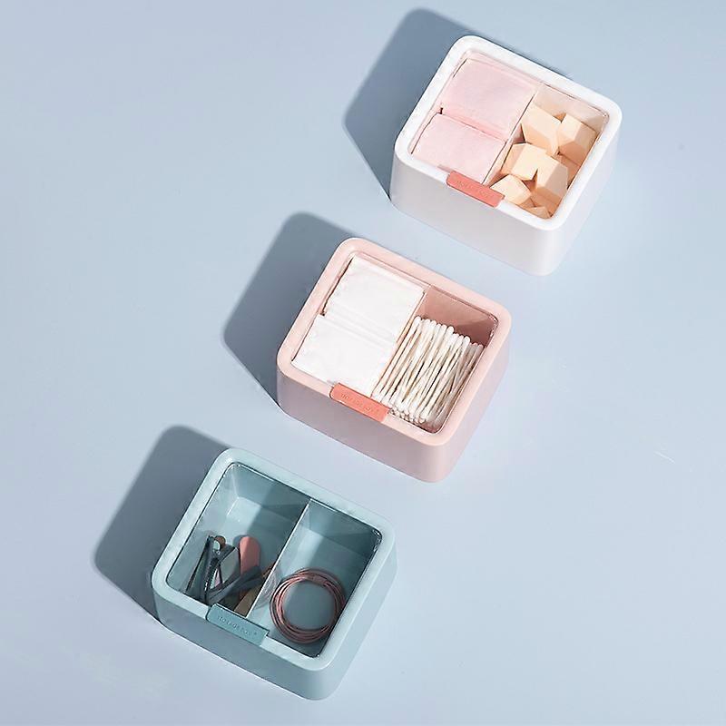 3pcs Holder - Middle Divider Cotton Pads Storage Dispenser Bathroom Organizer with Clear Hinged Lids for Cotton Balls Swabs Rounds-(White + Blue+pink