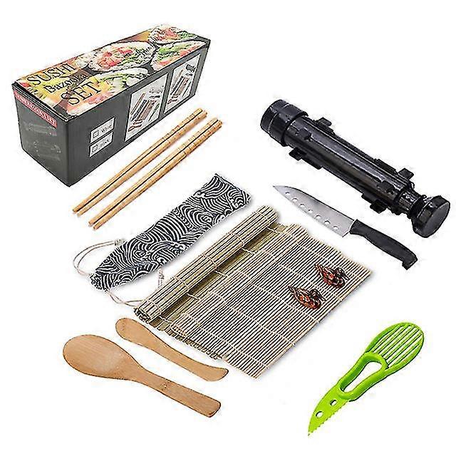 Sushi Making Kit, All In One Sushi Bazooka Maker met bamboe matten, bamboe eetstokjes, avocado slicer, paddle, spreader, sushi mes, eetstokjes houder