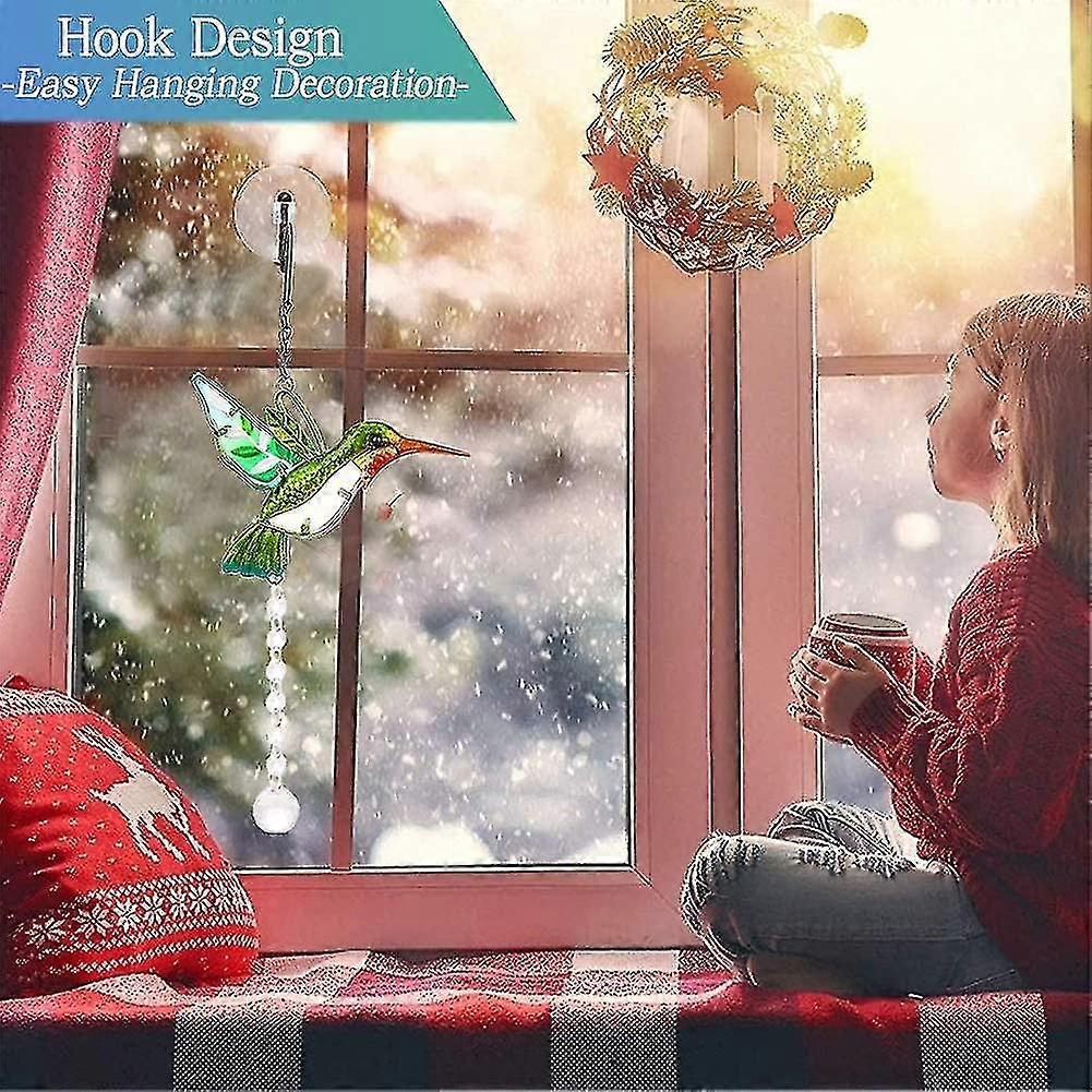 Stained Glass Window Hangings Bird Crystals Window Suncatcher -green