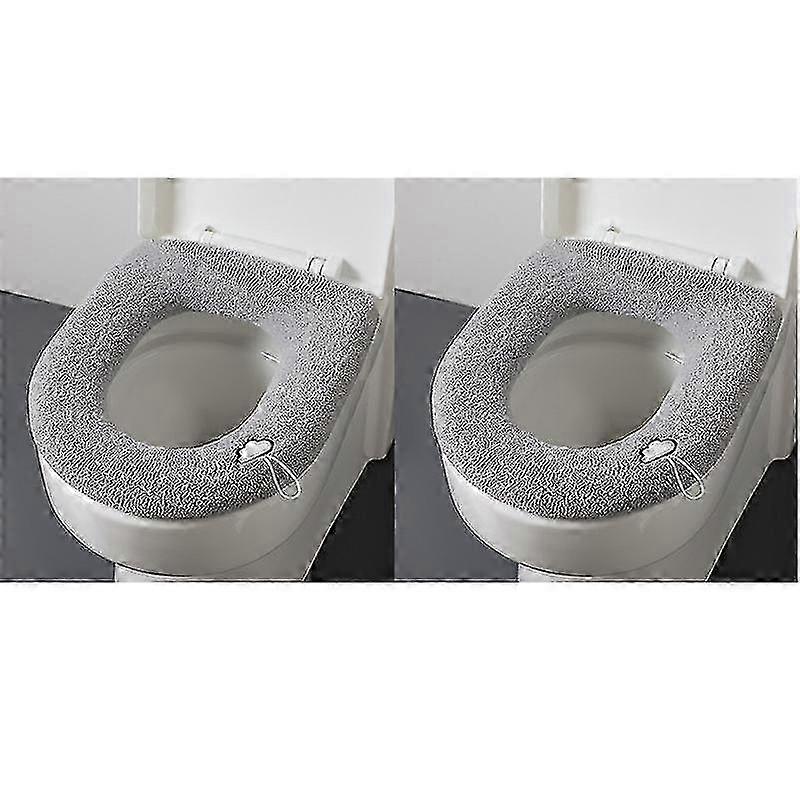 2pcs Soft Warm Toilet Seat Cover Cushion Thicken Closestool Mat Stretchable Washable Universal Toilet Seat