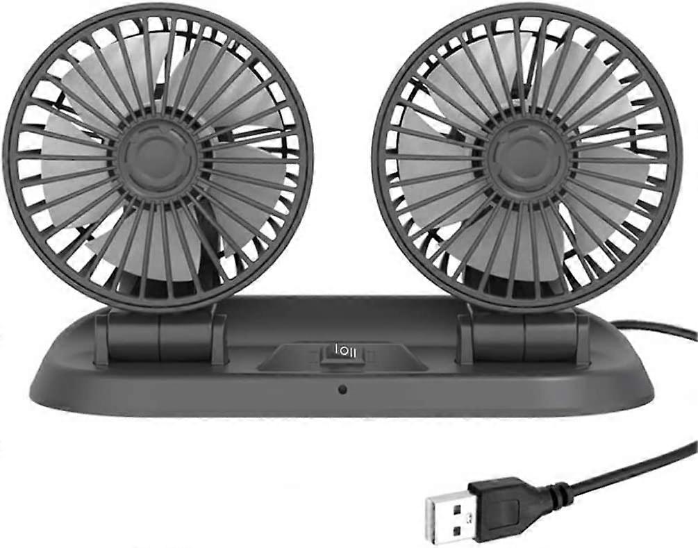 5V Dual Head Car Cooling Fan With Usb Port For Truck, Van, Suv, Rv, Boat, 360 Horizontal 180 Vertical Rotation Adjustable