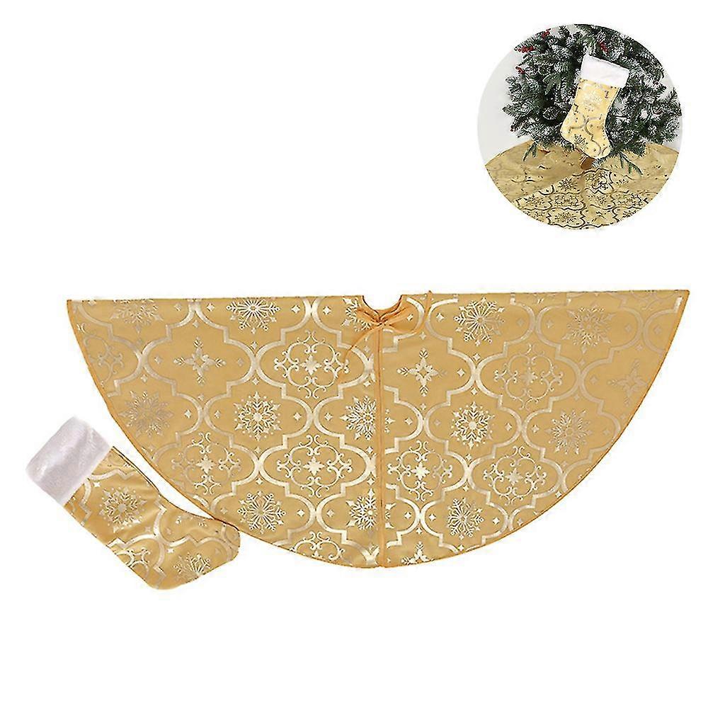 snowflake christmas tree skirt -120cm  large xmas tree skirts with merry christmas stocking for happy new year party holiday decorations ornaments