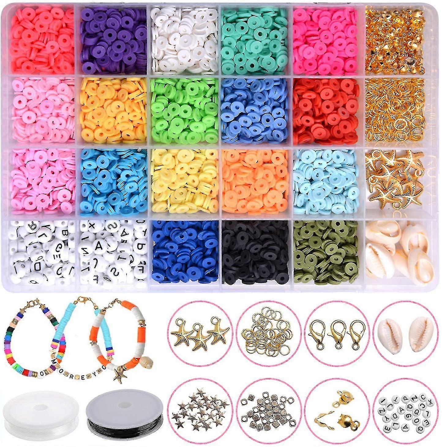 4500pcs Flat Polymer Clay Beads With 120 Letter Beads For Bracelets Making