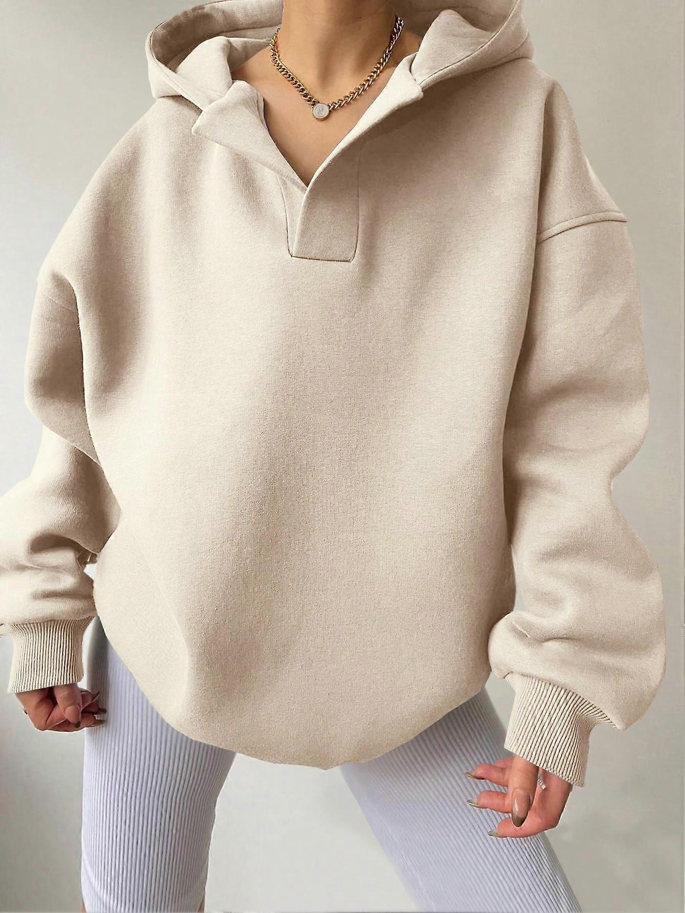 Women's Solid Color Half-Zip Hoodie With Drop Shoulder