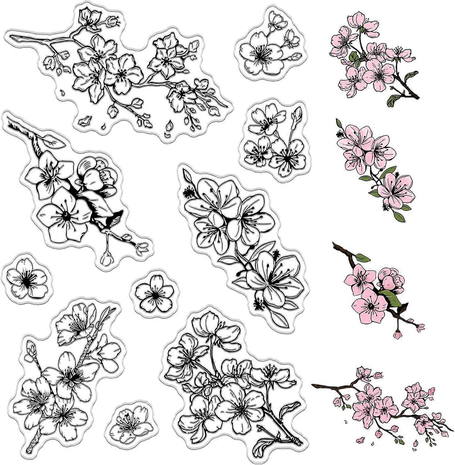 Cherry Blossom Branch Clear Rubber Stamps Vintage Reusable Spring Transparent Silicone Stamp Seals for DIY Scrapbooking Journaling Card Making Decor P