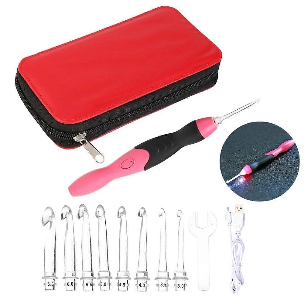 9 in 1 USB Light Up Crochet Hooks Knitting Needles LED Sewing Tools Set Kit