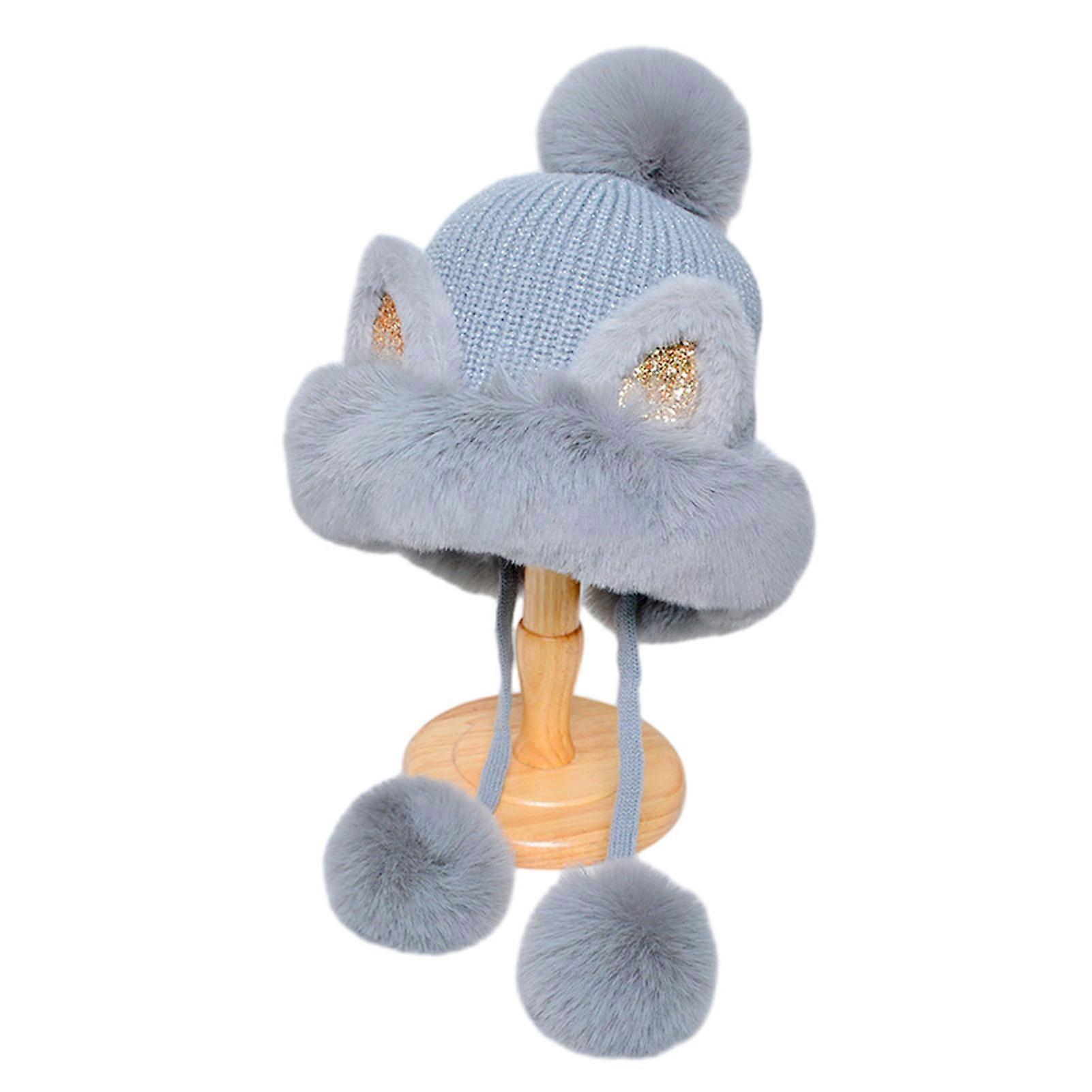 Winter Cat Ears Shape Knitted Hat Sweet Comfortable Warming Hat for Skiing Skating