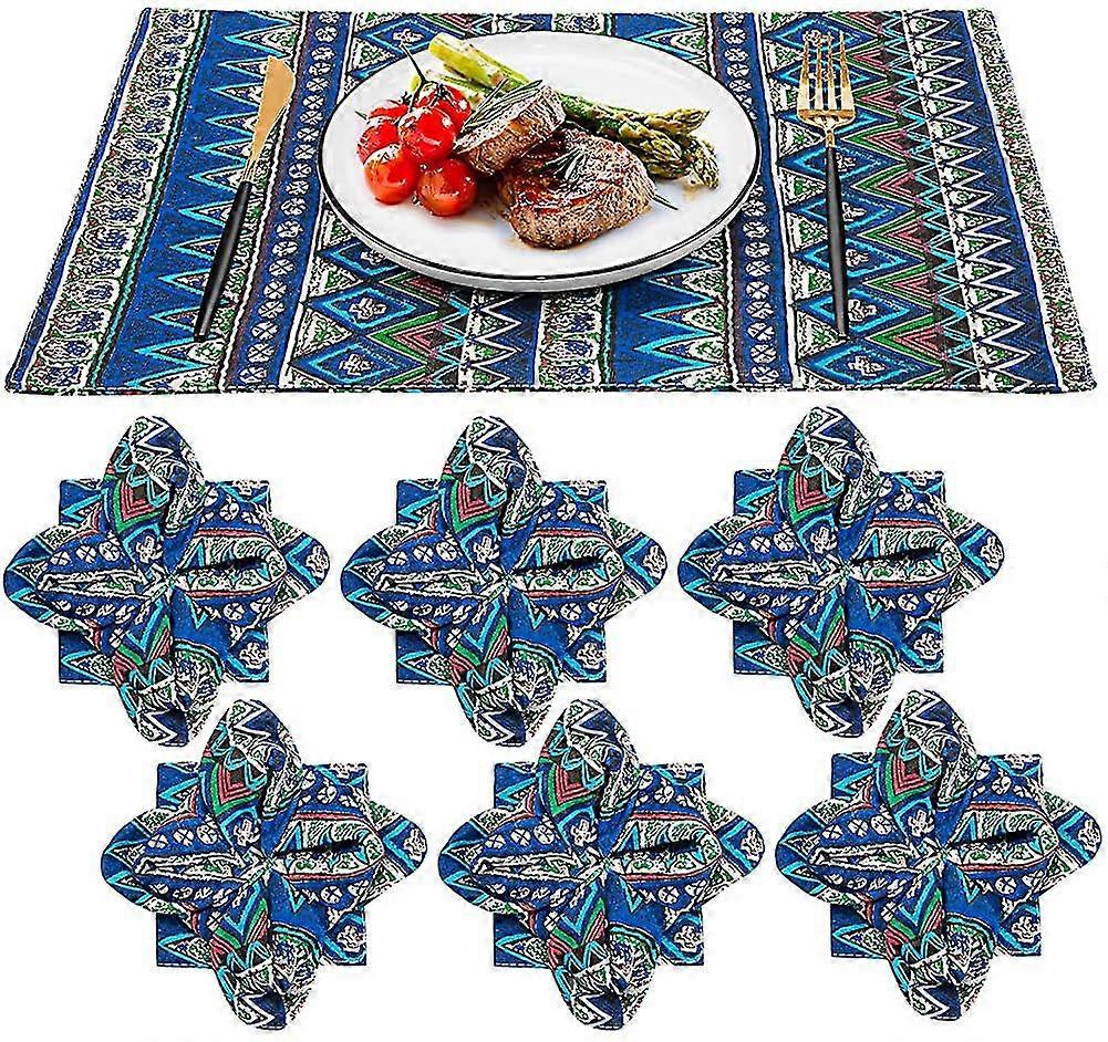 Placemats. Dining Table Place Mats Sets Of 6 Washable Reversible Contton Linen