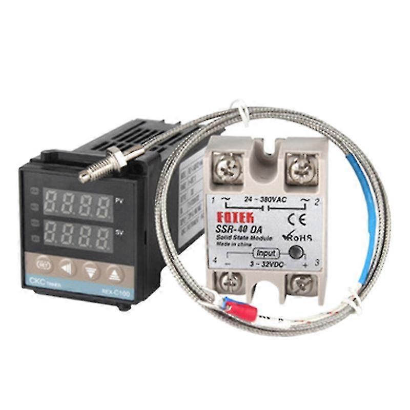 -C100 Temperature Controller, Dual Digital Display Temperature Controller+Thermocouple + 40DA Solid State Relay