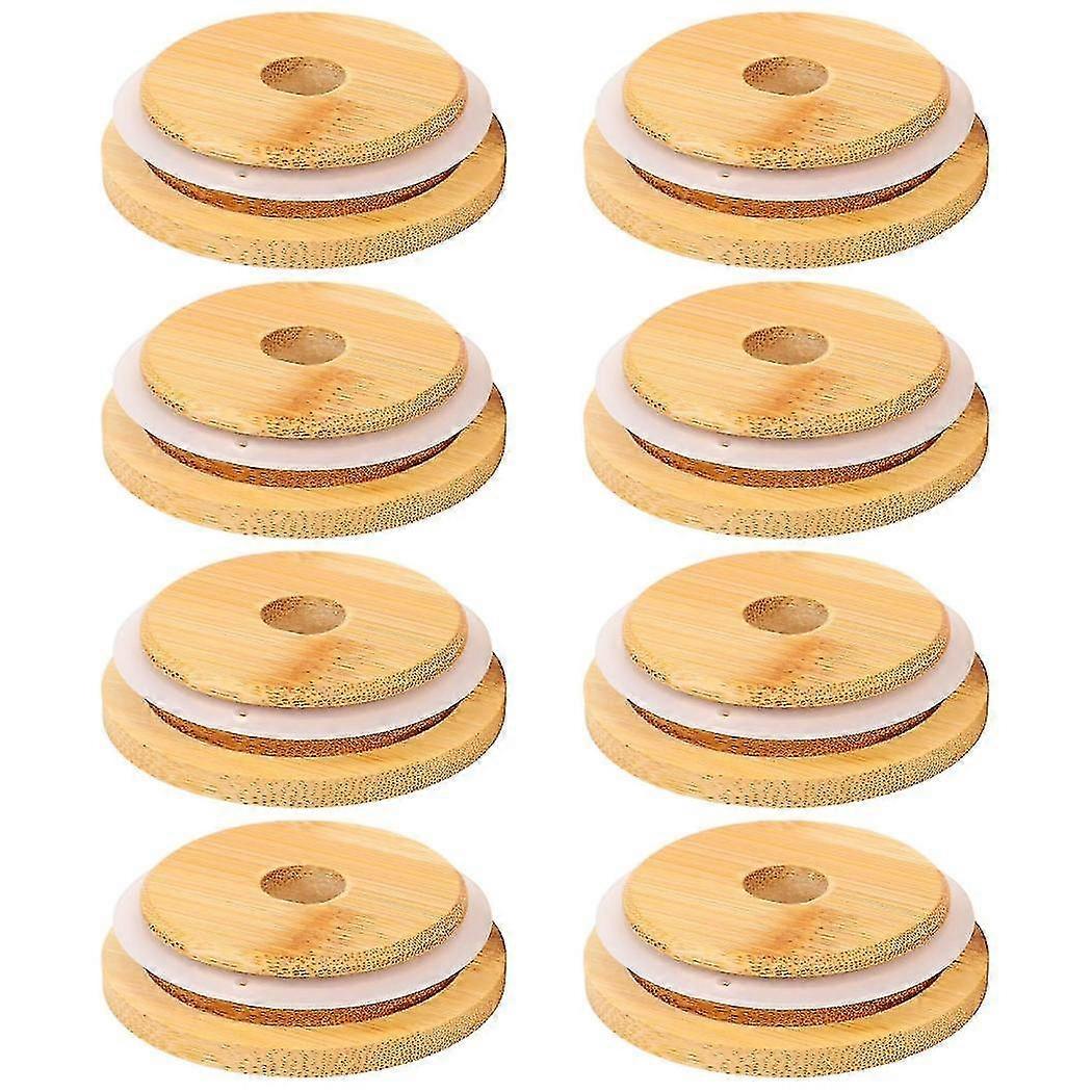 Reusable Bamboo Jar Lids 70mm Bamboo Mason Jar Lids With Straw Hole For Wide Mouth Mason Jar
