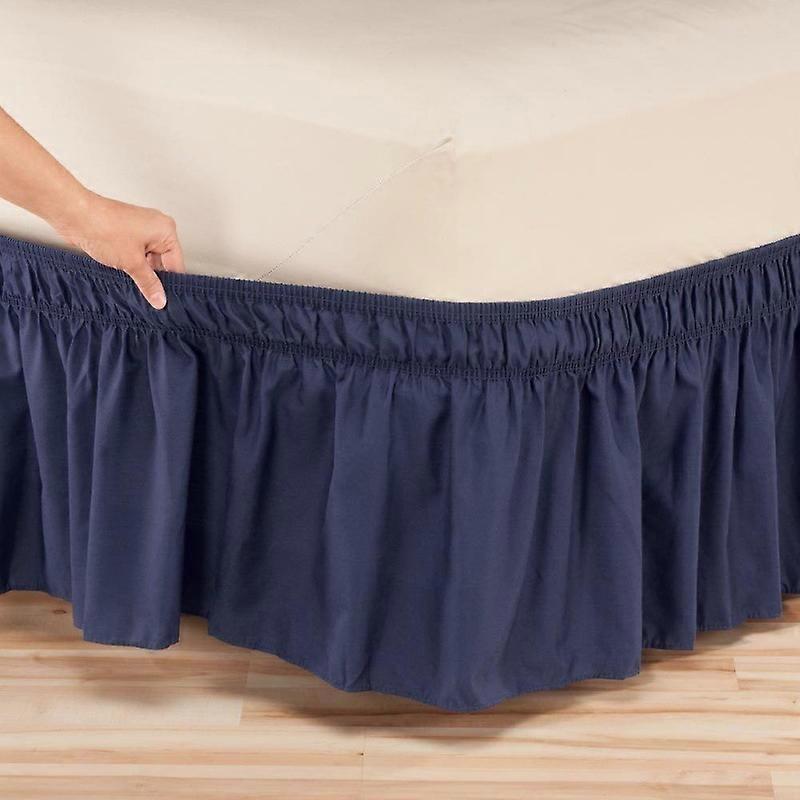 Collection Wrap Around Style Easy Fit Elastic Bed Ruffles Bed-Skirt Queen-King Solid Navy Blue New Navy 120cm * 200cm + 38cm