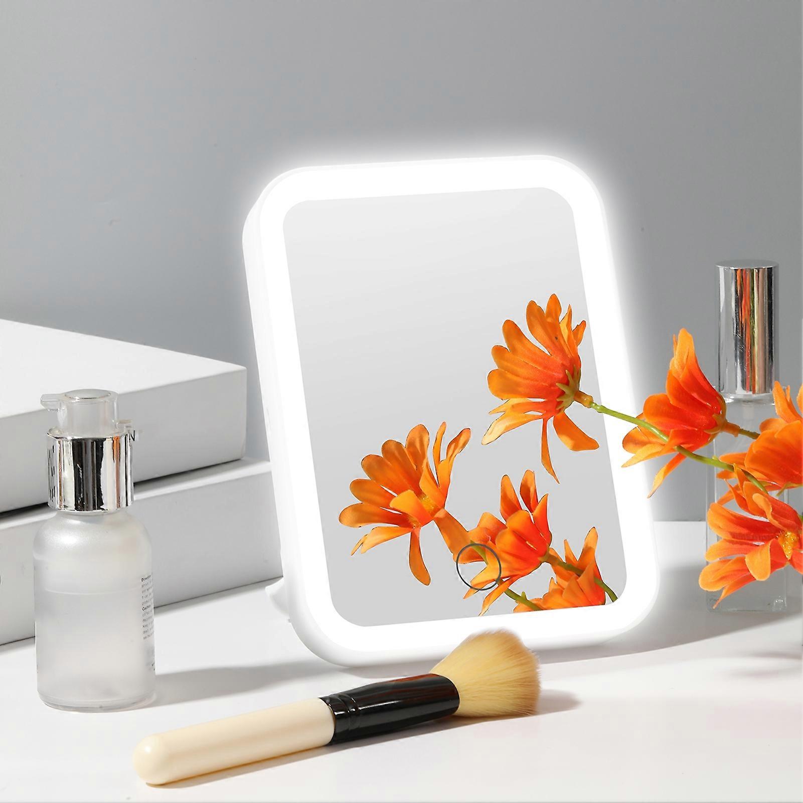 1 Set Makeup Mirror Portable Adjustable Illuminated Standing Dressing Room Folding Vanity Mirror with LED Light for Travel