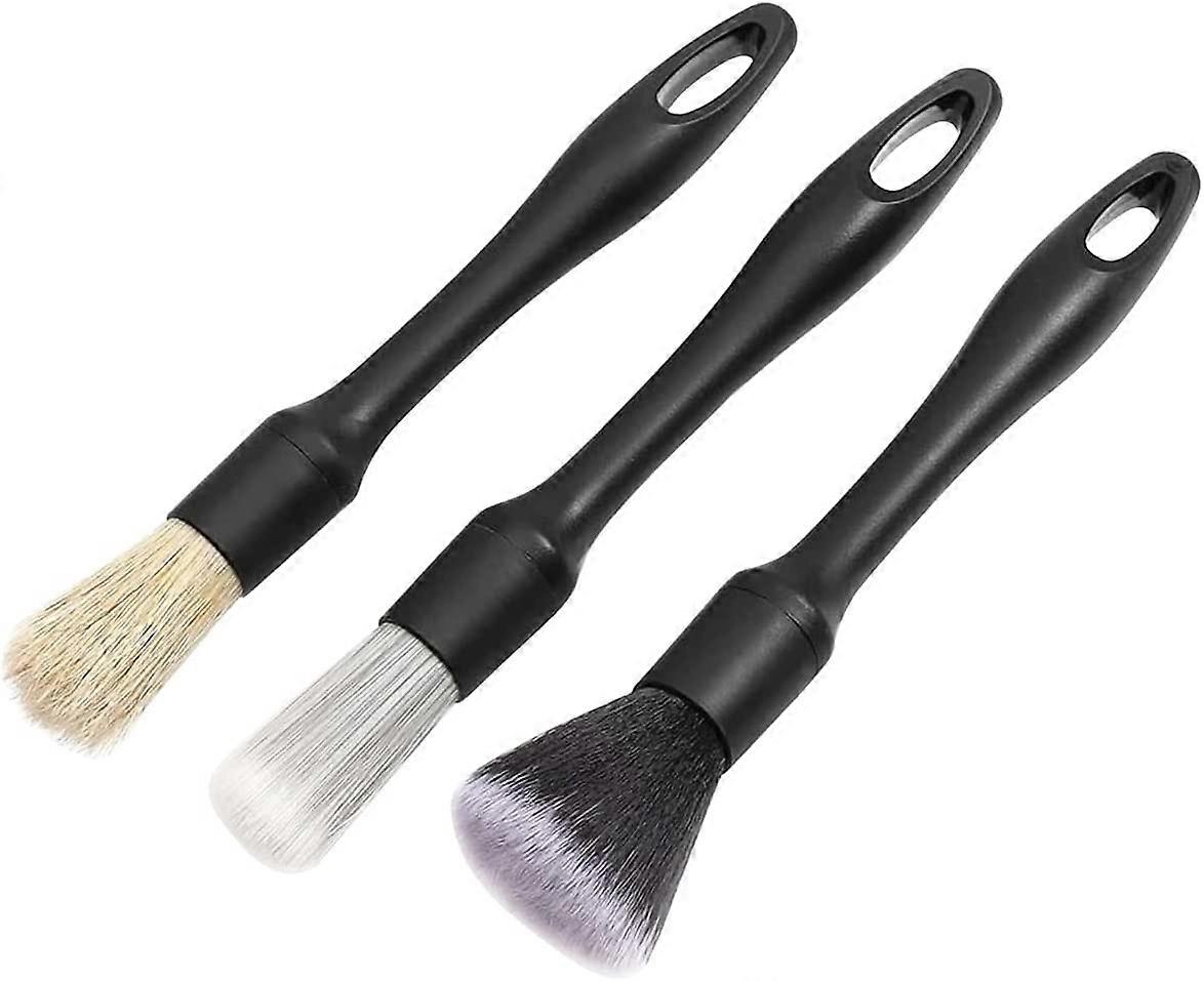 3pcs Car Detailing Brushes Set Soft Auto Detailing Brush Kit Interchangeable Different Sized Car Detail Cleaning Tool Reusable Car Detailing Brush for
