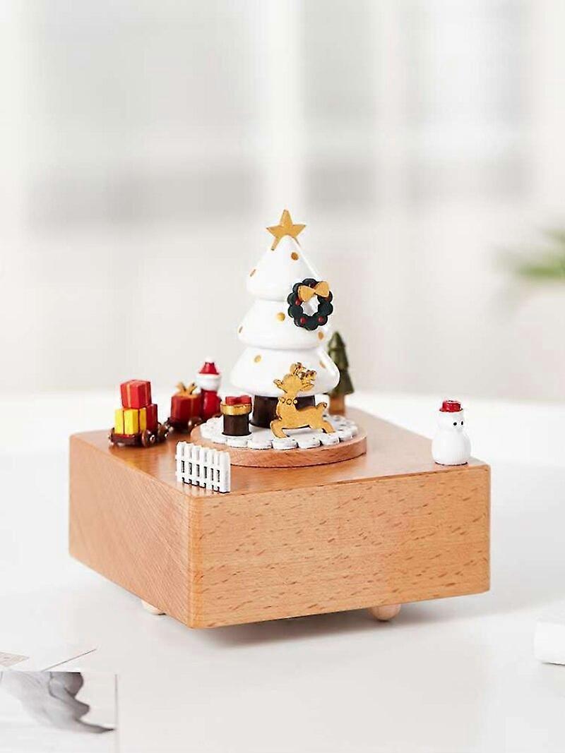 クリスマスオルゴール手作り木製オルゴールホームデコレーションホリデーギフトホワイトクリスマスツリー