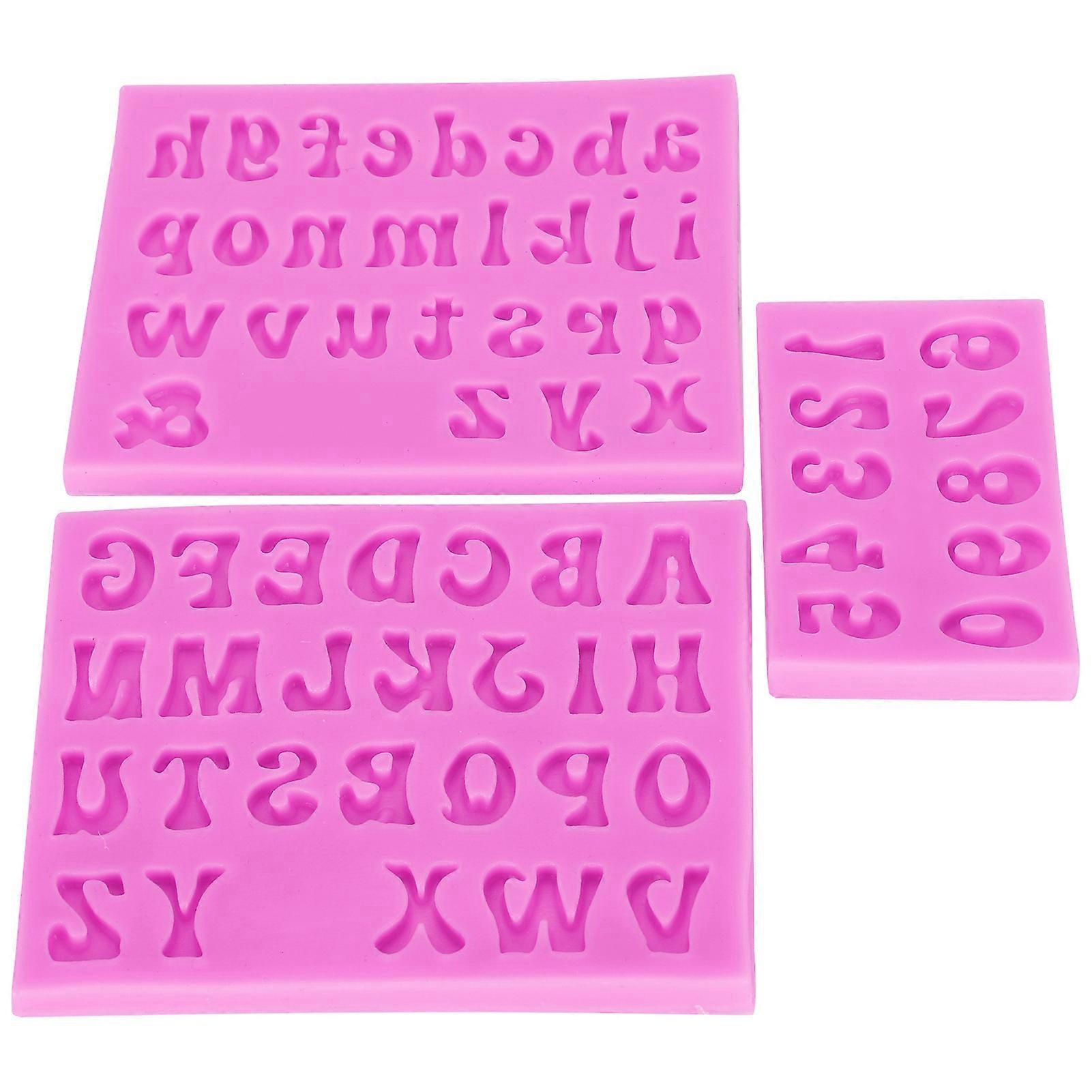3Pcs Alphanumeric Silicone Mold Making Uppercase Lowercase for DIY Cake Clay Chocolate Pink