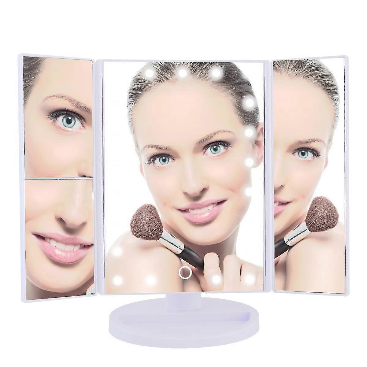 Fong Vanity Mirror Tri-Folding with LED Light and Touch Screen, 180 Rotating Top