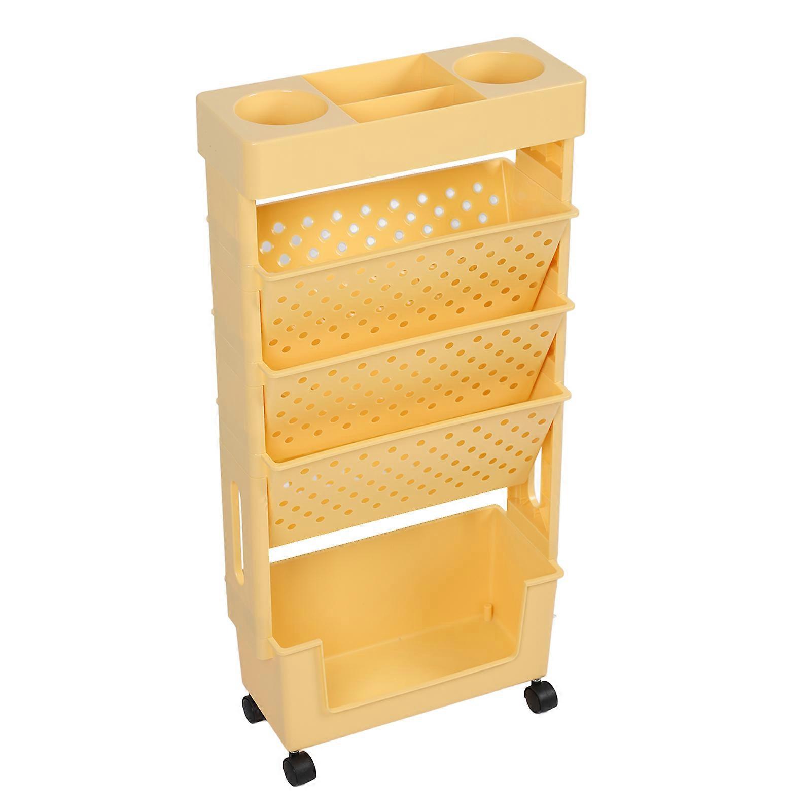 Removable Book Storage Rack 5 Tier Large Capacity Multifunctional Movable Storage Organizer Shelf With Wheels