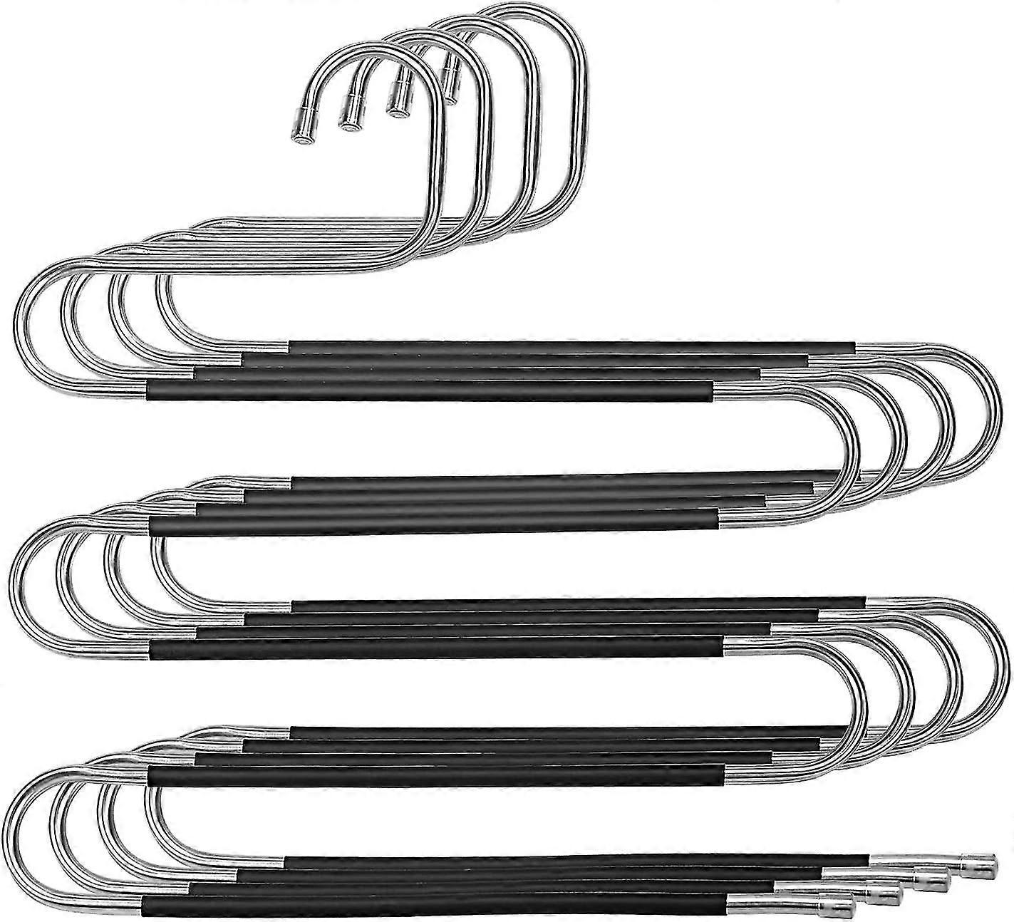 4pcs Multiple Trouser Hanger Pants Hangers 5 Layer Non-slip Metal S Shape Magic Hangers Space Saving Storage Organizer For Ties Skirts Towels