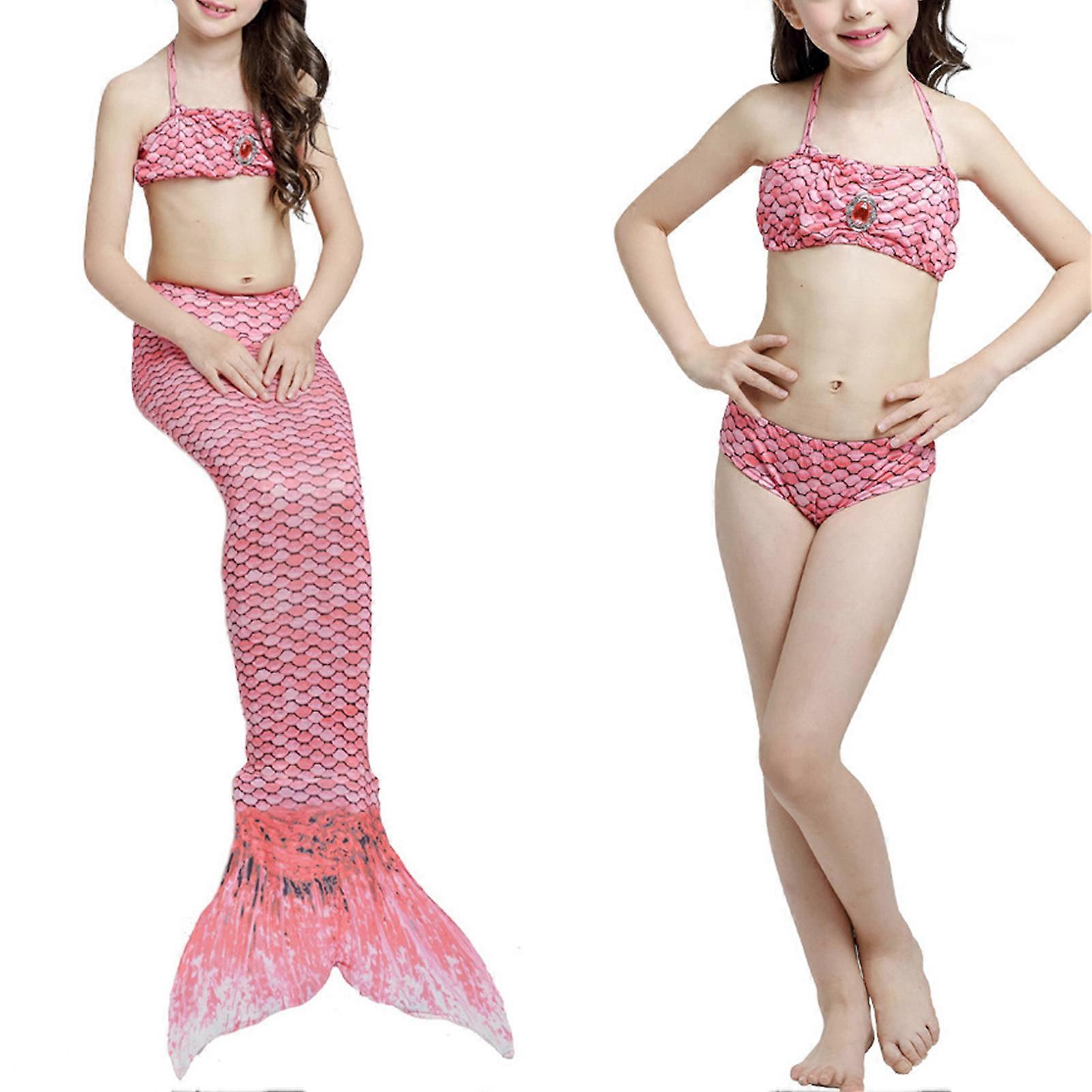 Flicka Fish Tail Baddräkt Slips Halter Neck Slim Fit Mjuk Flexibel Barn 3 Piece Badkläder Set För Pool Party Beach