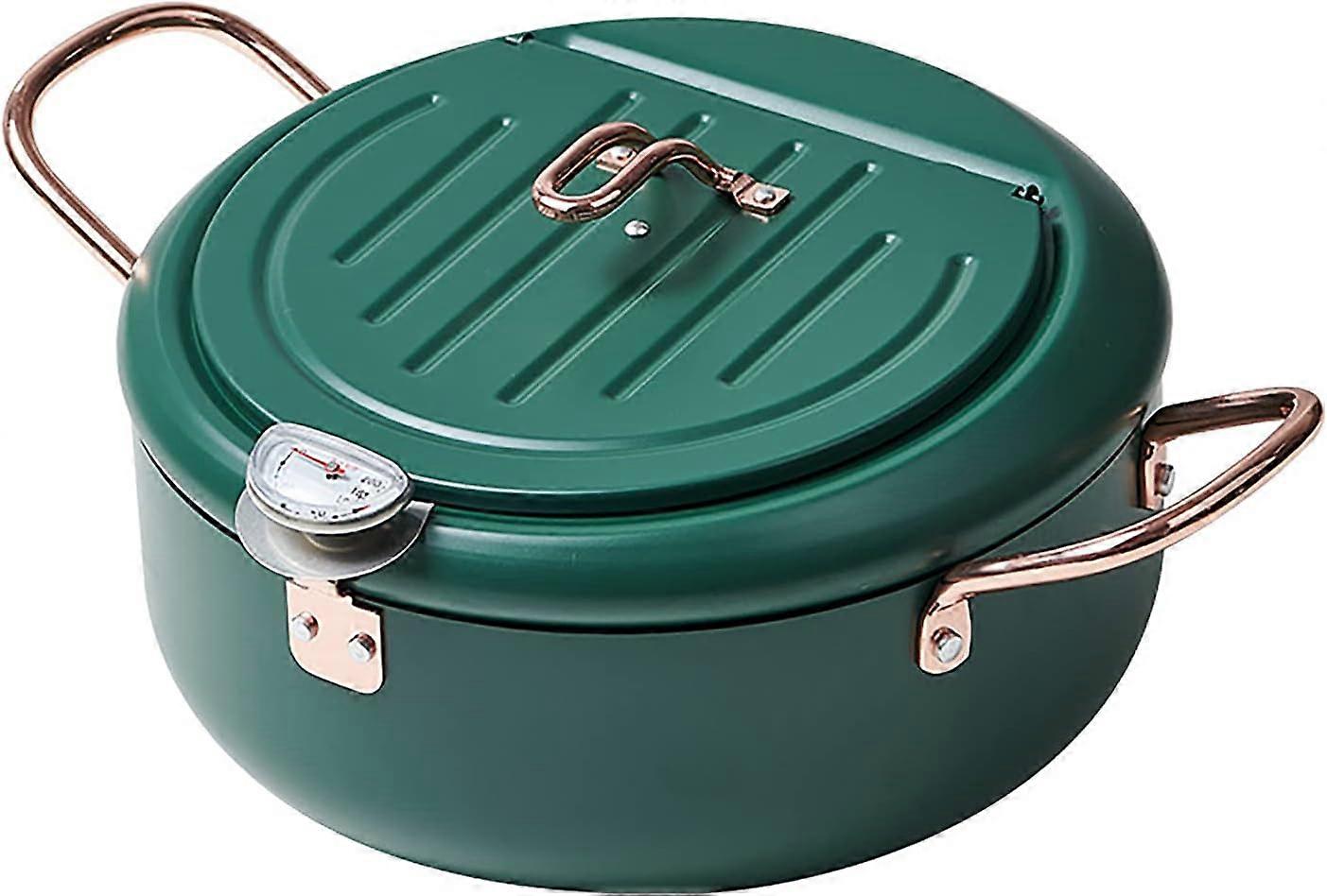 Stainless Steel Deep Fryer Pot with Splash Guard, Cooling Rack and Thermometer Control for Home Frying