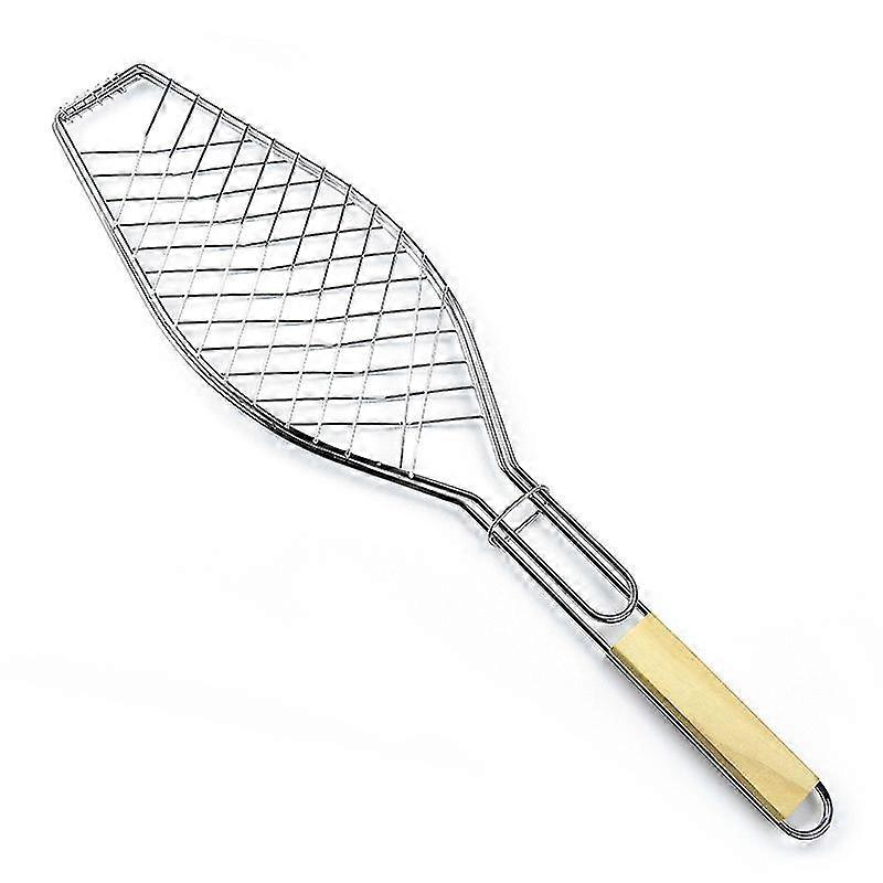 Chrome Plated Bbq Fish Grill With Wooden Handle(1pc, Brown)