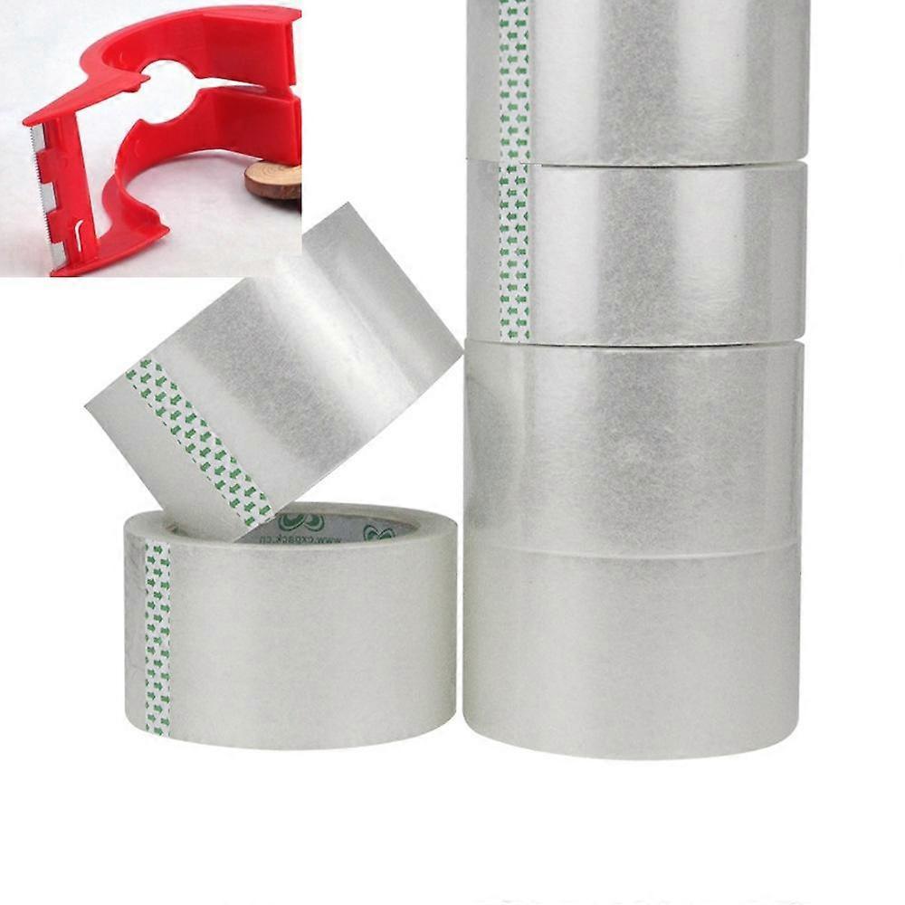 6 rolls of transparent adhesive tape for packaging 60 mm x 100 m with dispenser, adhesive tape for moving, office and storage