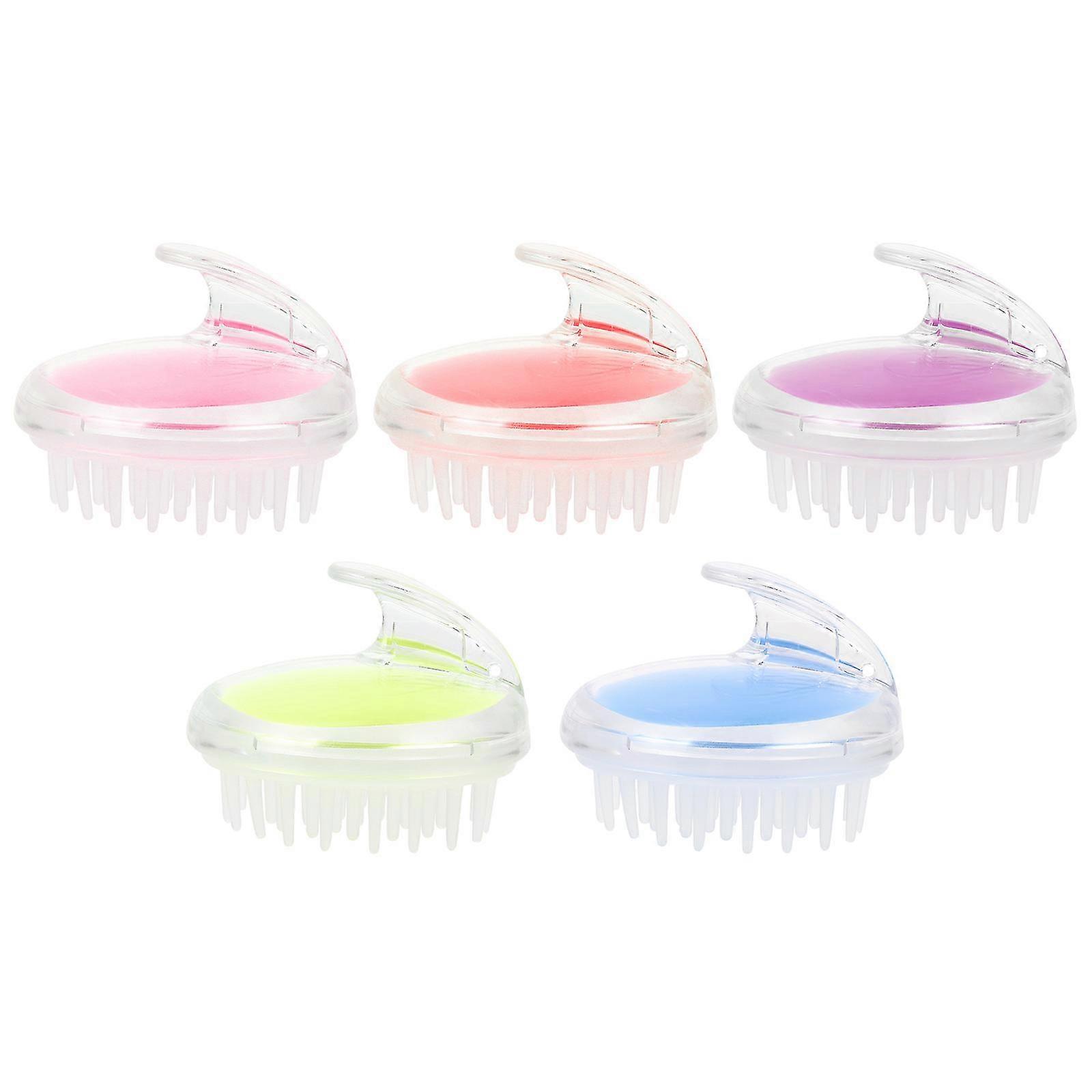 5pcs Handheld Hair Scalp Massage Combs Massager Silicone Shampoo Brushes-c