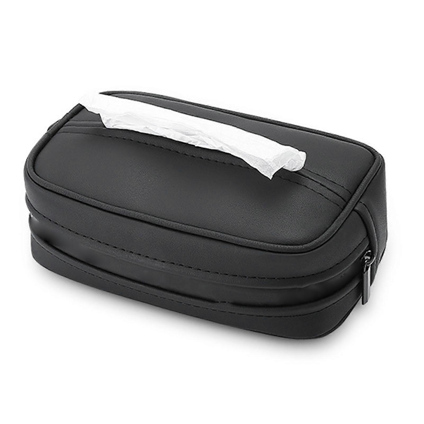 Car Tissue Box Holder Container - Black Leather Seat Back