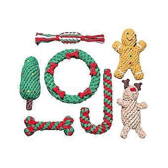 Zestaw świąteczny Pet Cotton Rope Zabawki Czyszczenie zębów 7 sztuk Dog Rope Zabawki Boże Narodzenie Trening żucia Bardzo dobry