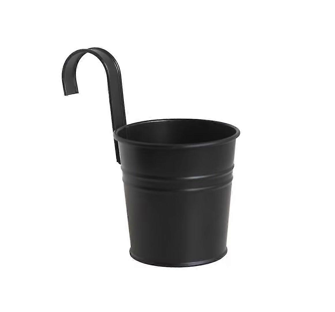 金属鉄吊りフラワーポット、屋外屋内用取り外し可能なフック吊り下げプランター付き耐久性のあるポット(1個、ブラック)