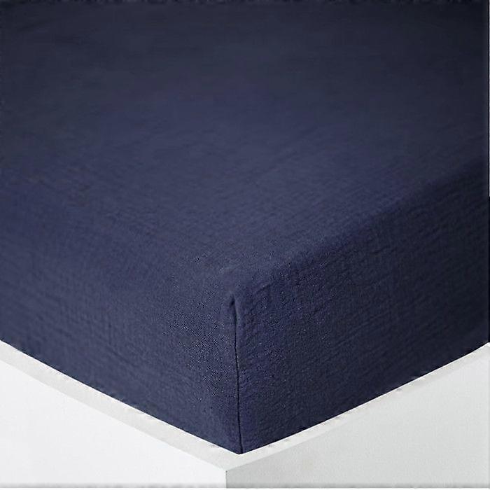 Drap-housse « Noah » toutes tailles « Gaze de coton » - Noah Bleu Nuit - 160 x 200 cm Gousset 30 cm